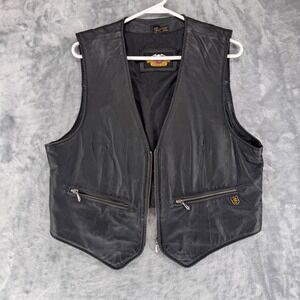 Harley Davidson Womens M Black Leather Vest "An American Legend" Zip Pockets